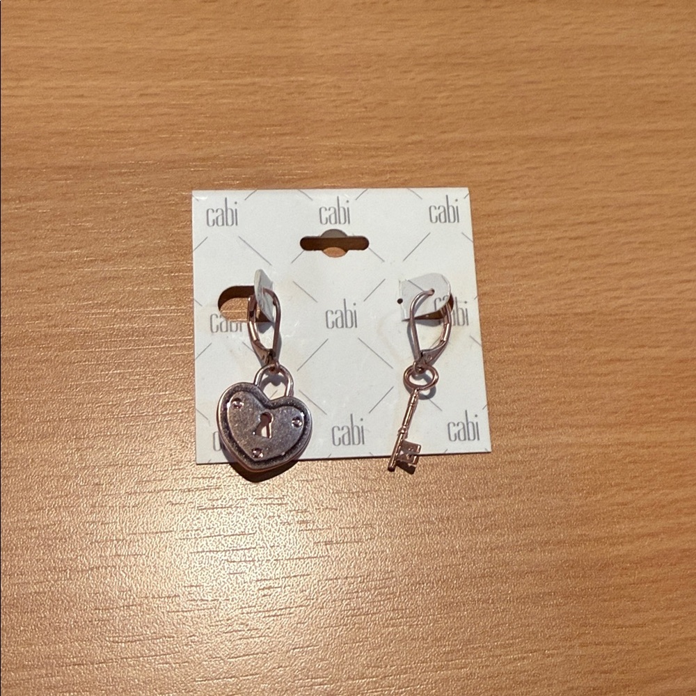 CAbi Rose Gold Heart and Key Earrings